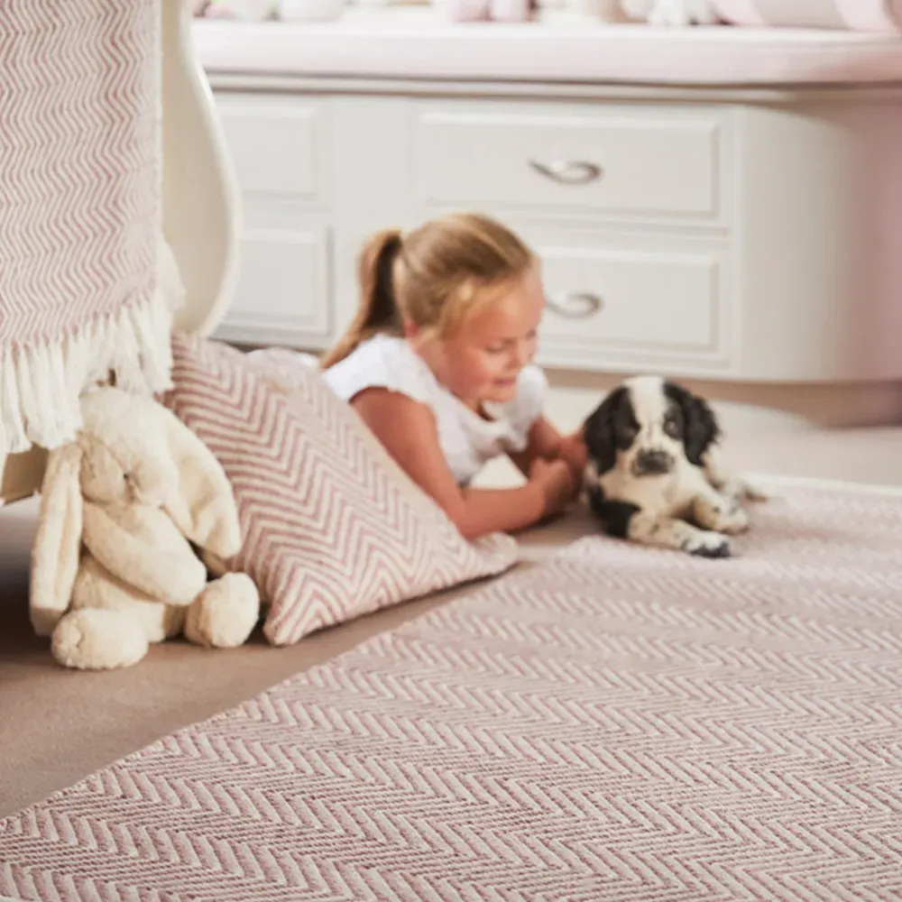 Rose Woven Herringbone Rug - Pink