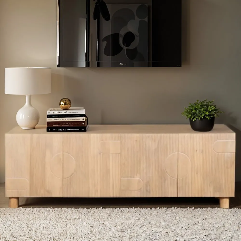 Ajmer 4 Door Large TV Cabinet - Brown, Mango Wood image