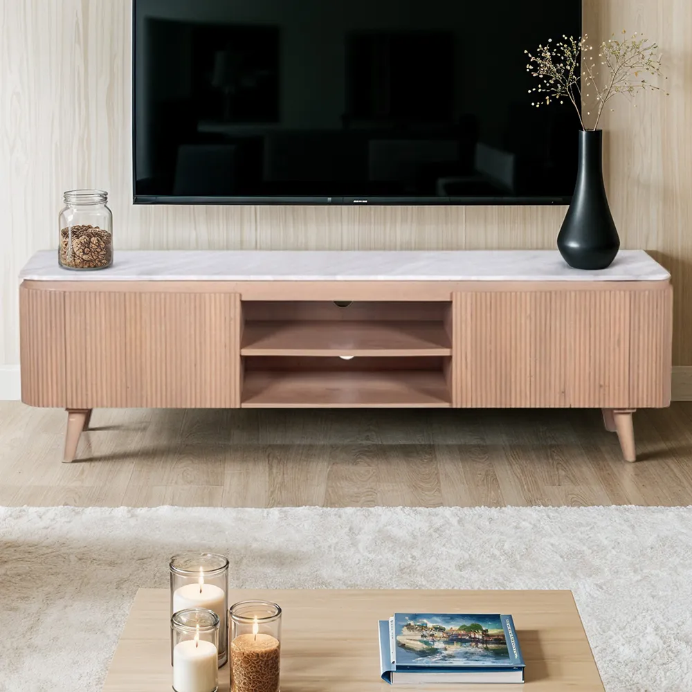 Bundi 2 Door TV Cabinet - Brown, Marble