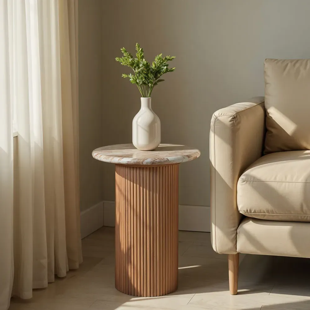 Bundi Side Table - Brown, Marble