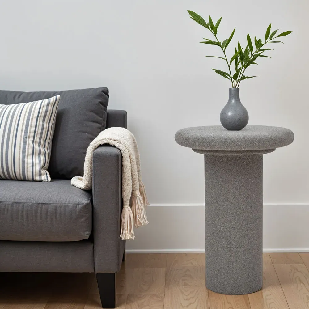 Udaipur Round End Table - Grey, Concrete