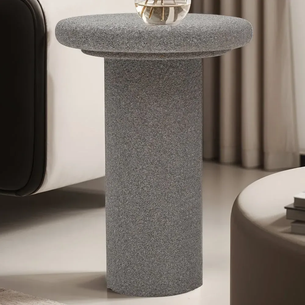 Udaipur Round End Table - Grey, Concrete image