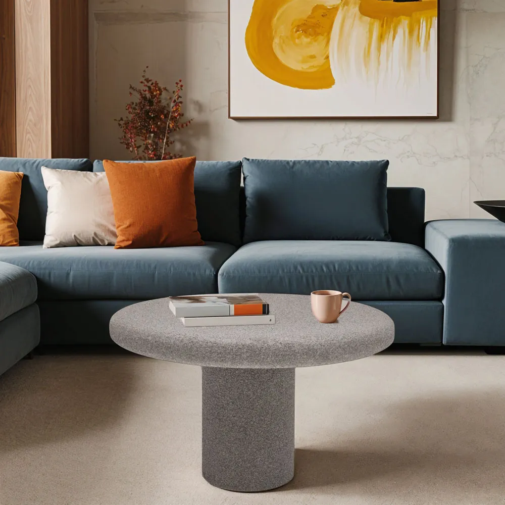 Udaipur Round Low Coffee Table - Grey, Concrete