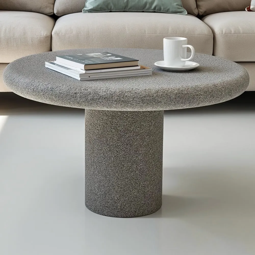 Udaipur Round Low Coffee Table - Grey, Concrete