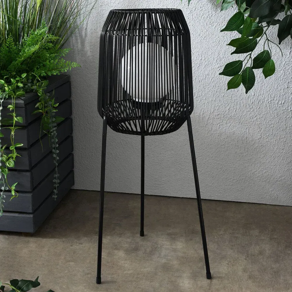 Dakota Rattan Style Solar Floor Lantern - Black