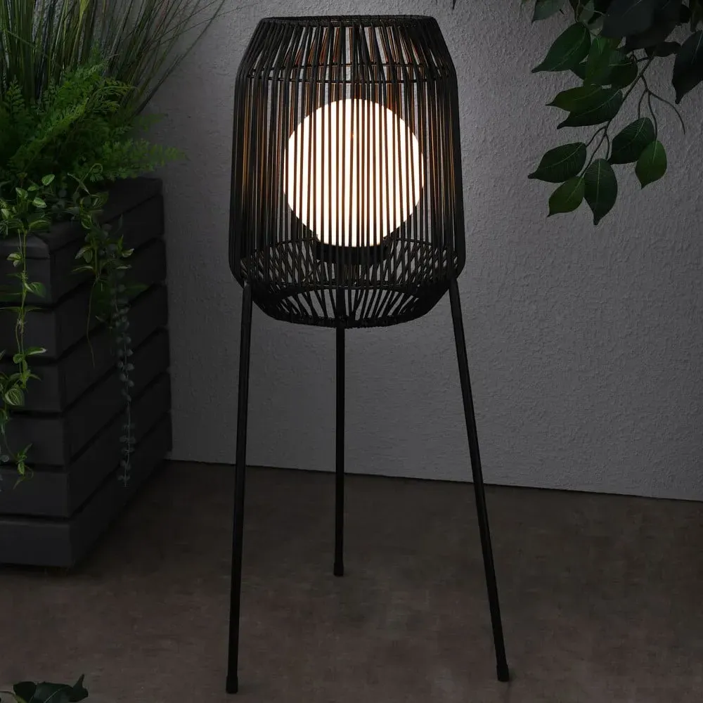 Dakota Rattan Style Solar Floor Lantern - Black