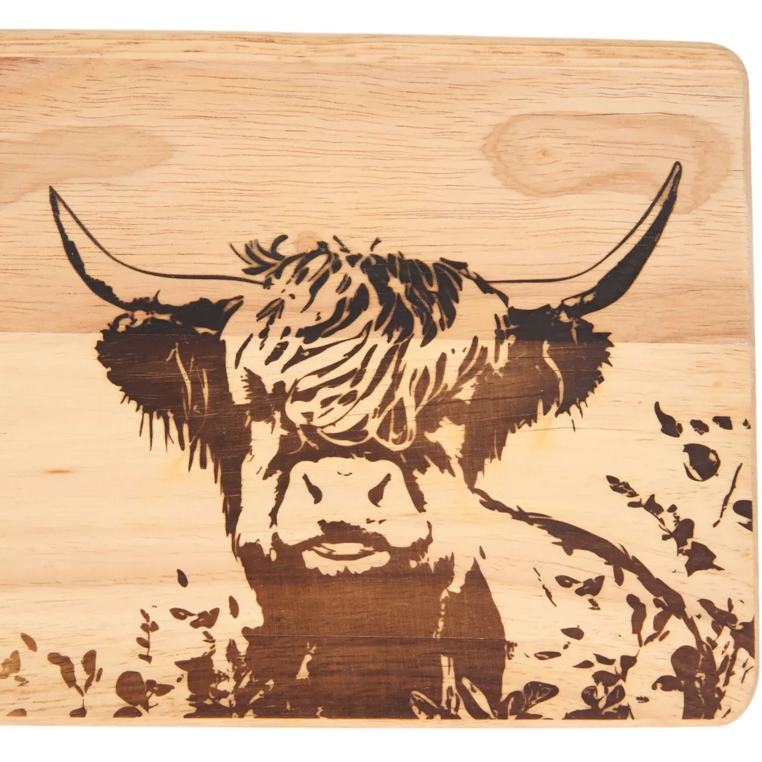 Highland Cow Oak Paddle Chopping Board - Natural