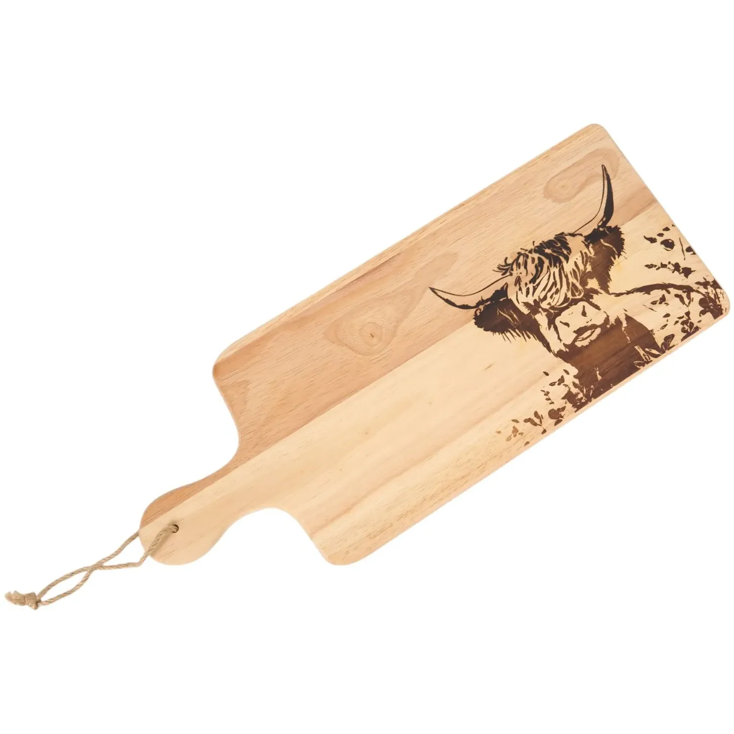 Highland Cow Oak Paddle Chopping Board - Natural