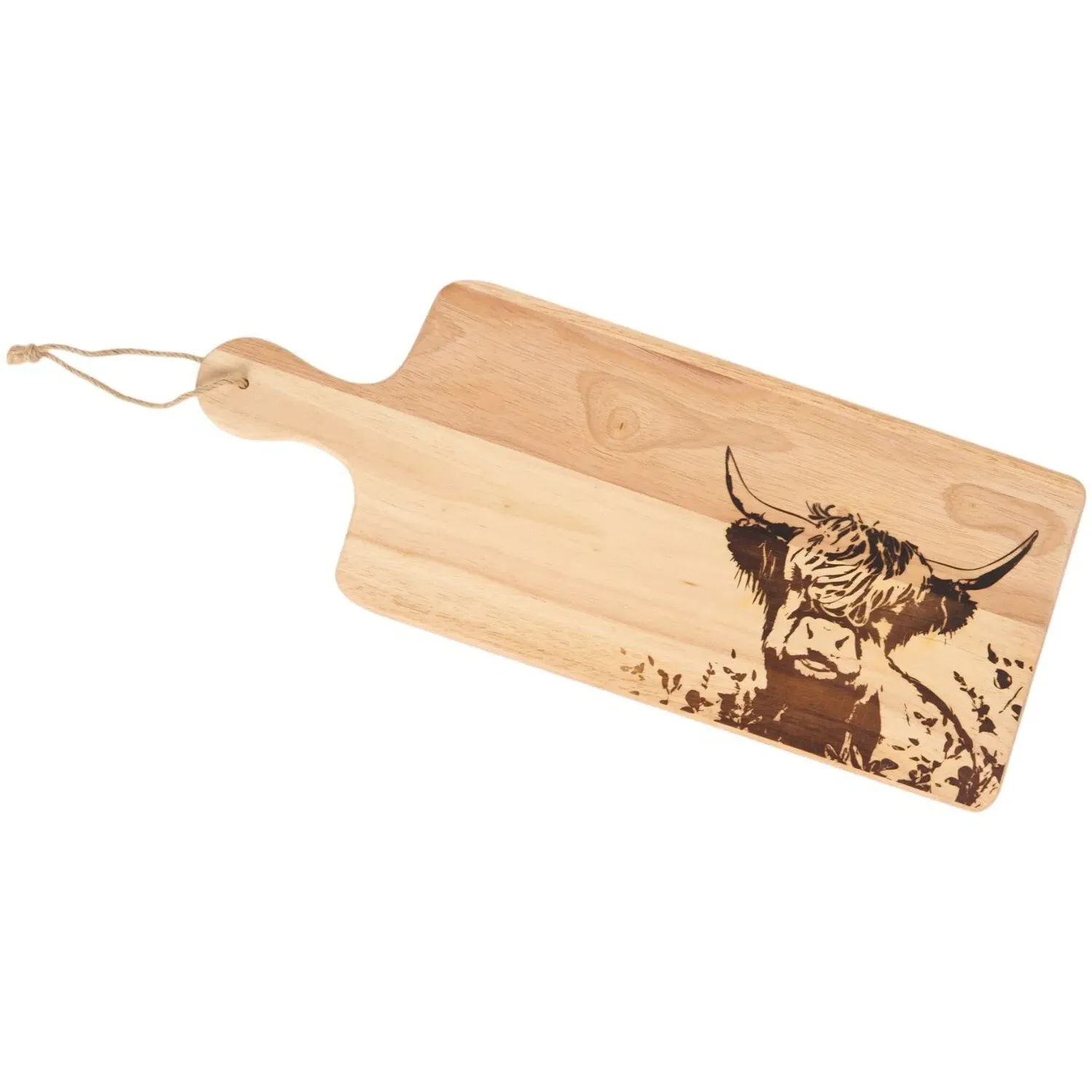 Highland Cow Oak Paddle Chopping Board - Natural image