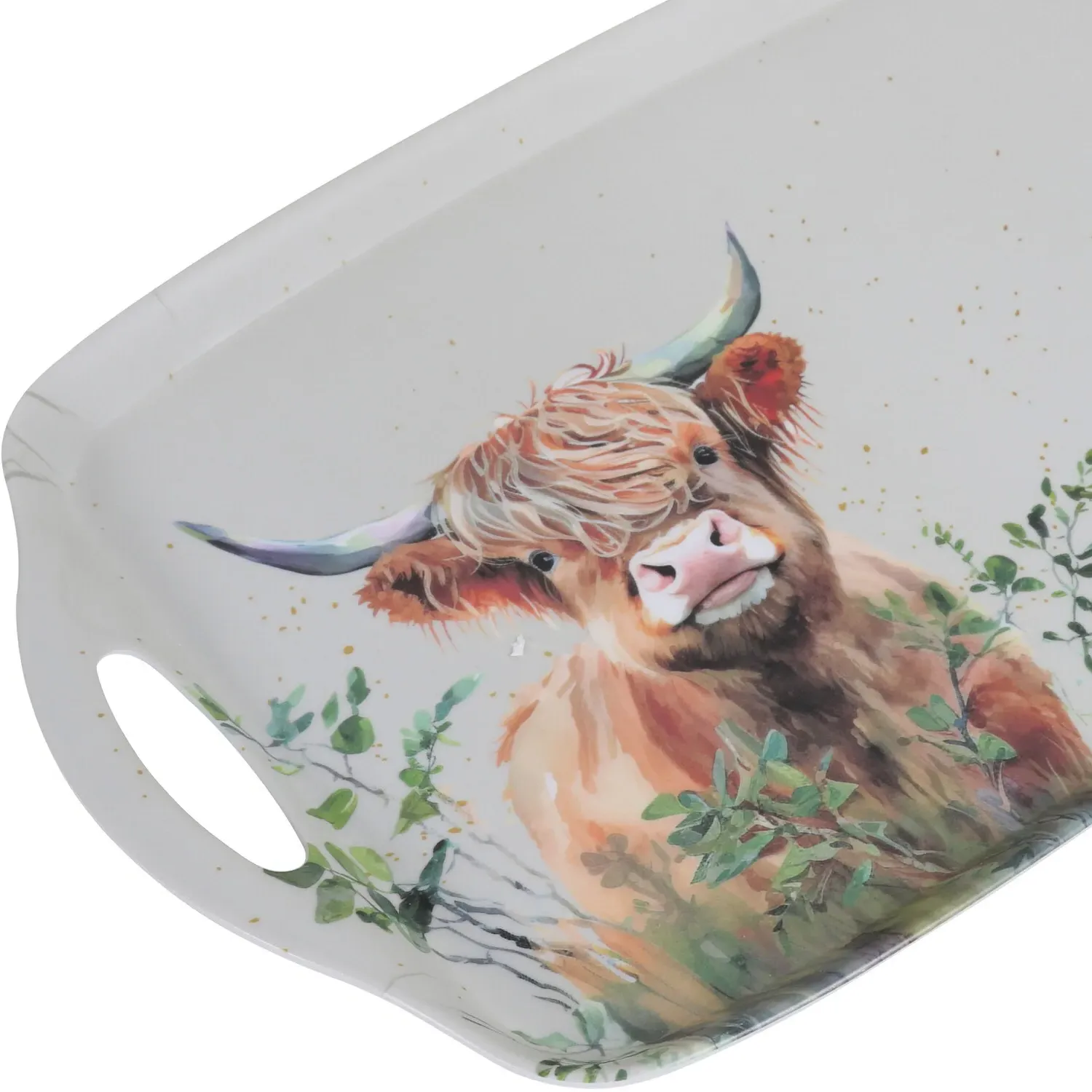 Highland Cow Large Tray - White, Melamine