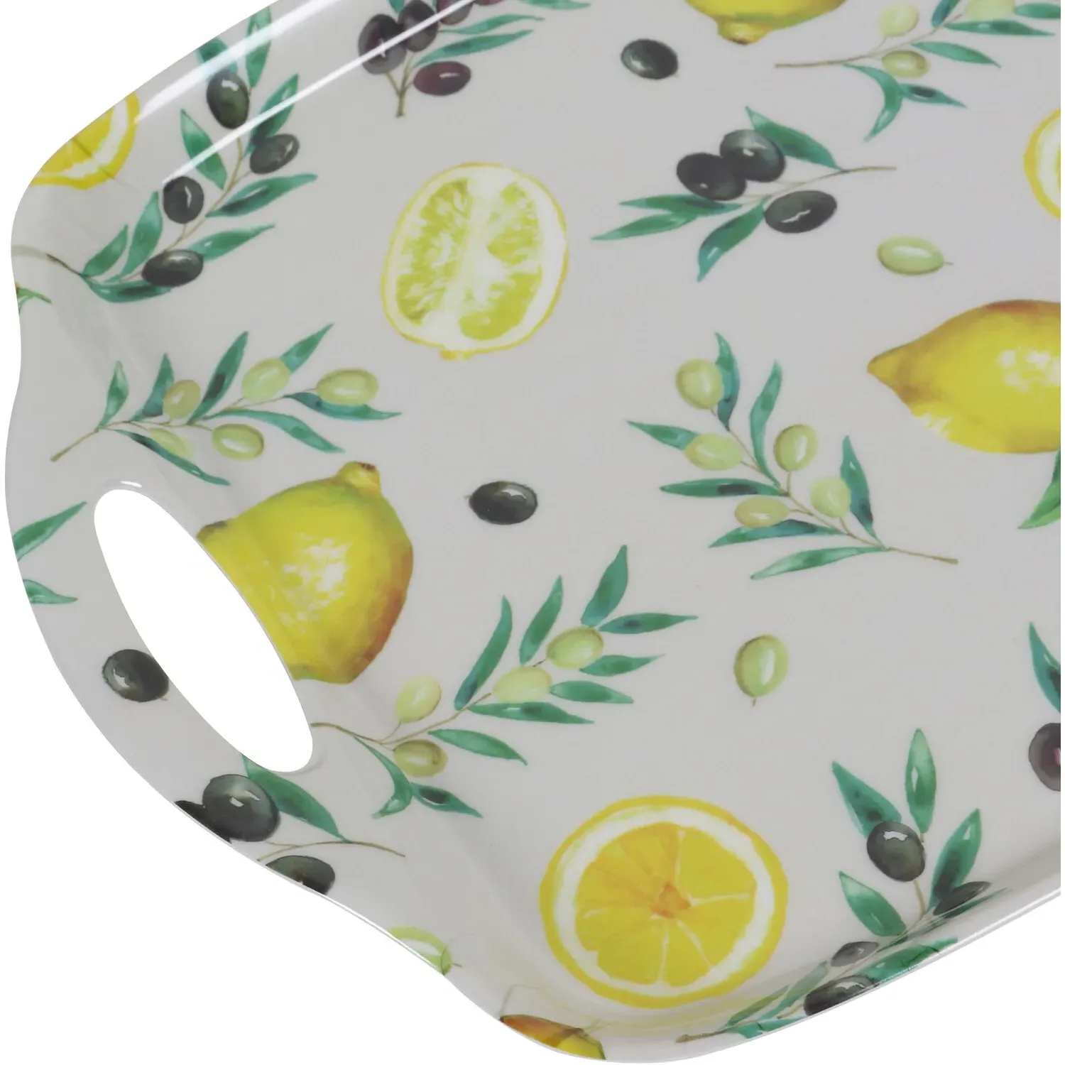 Lemons and Olives Large Tray - White, Melamine