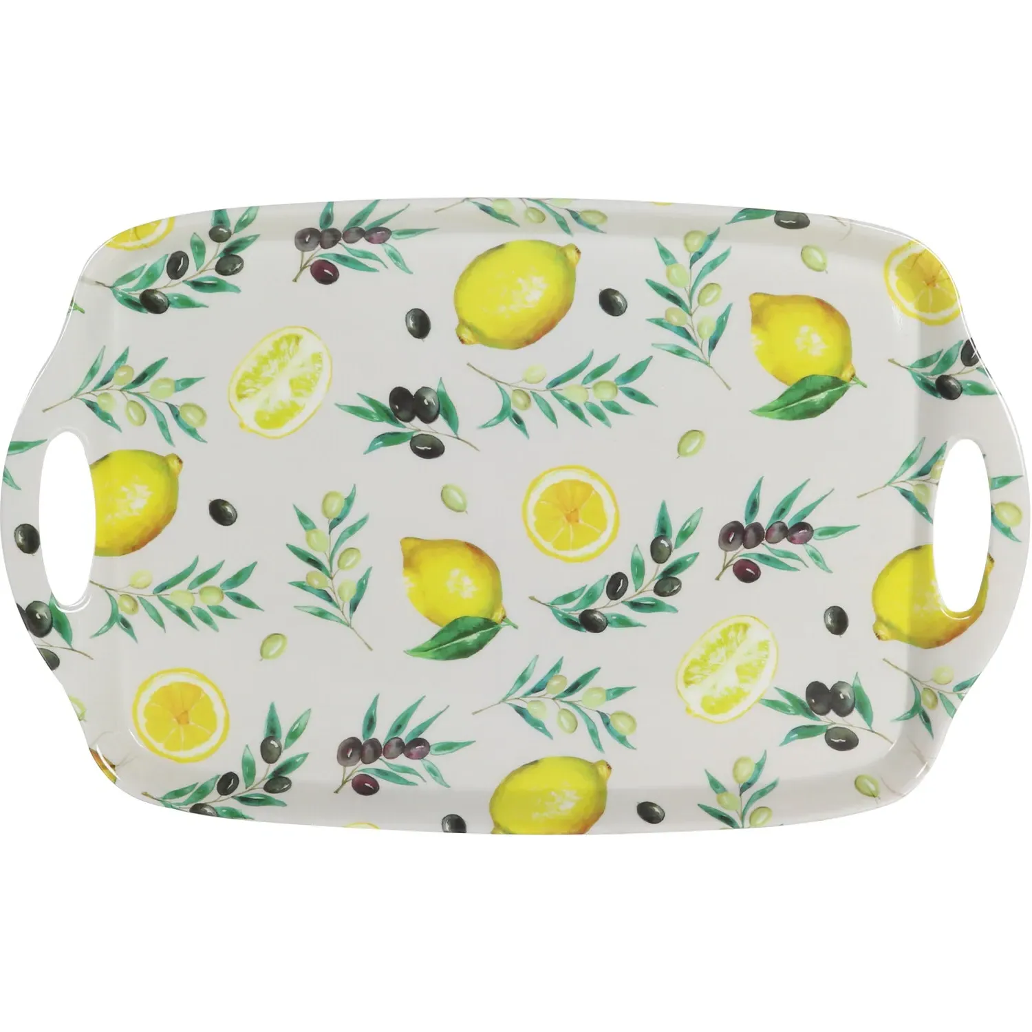 Lemons and Olives Large Tray - White, Melamine