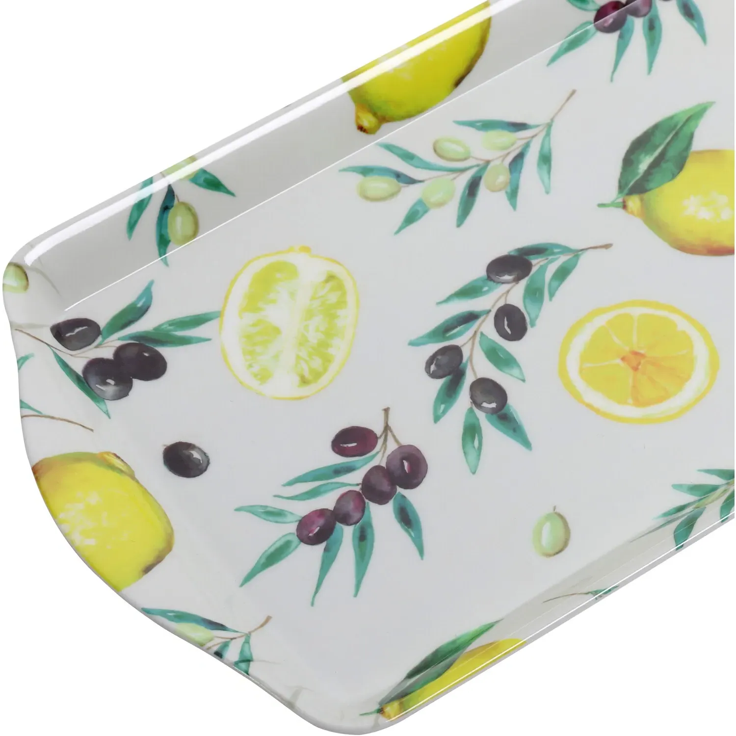 Lemons and Olives Long Drinks Tray - White, Melamine