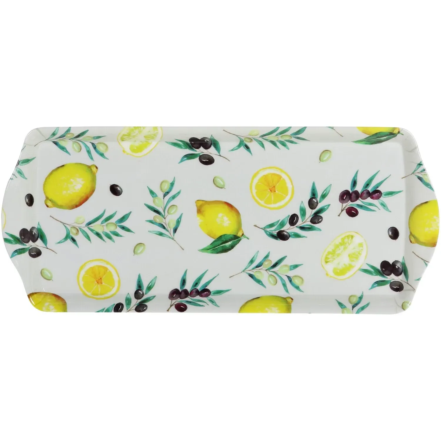 Lemons and Olives Long Drinks Tray - White, Melamine