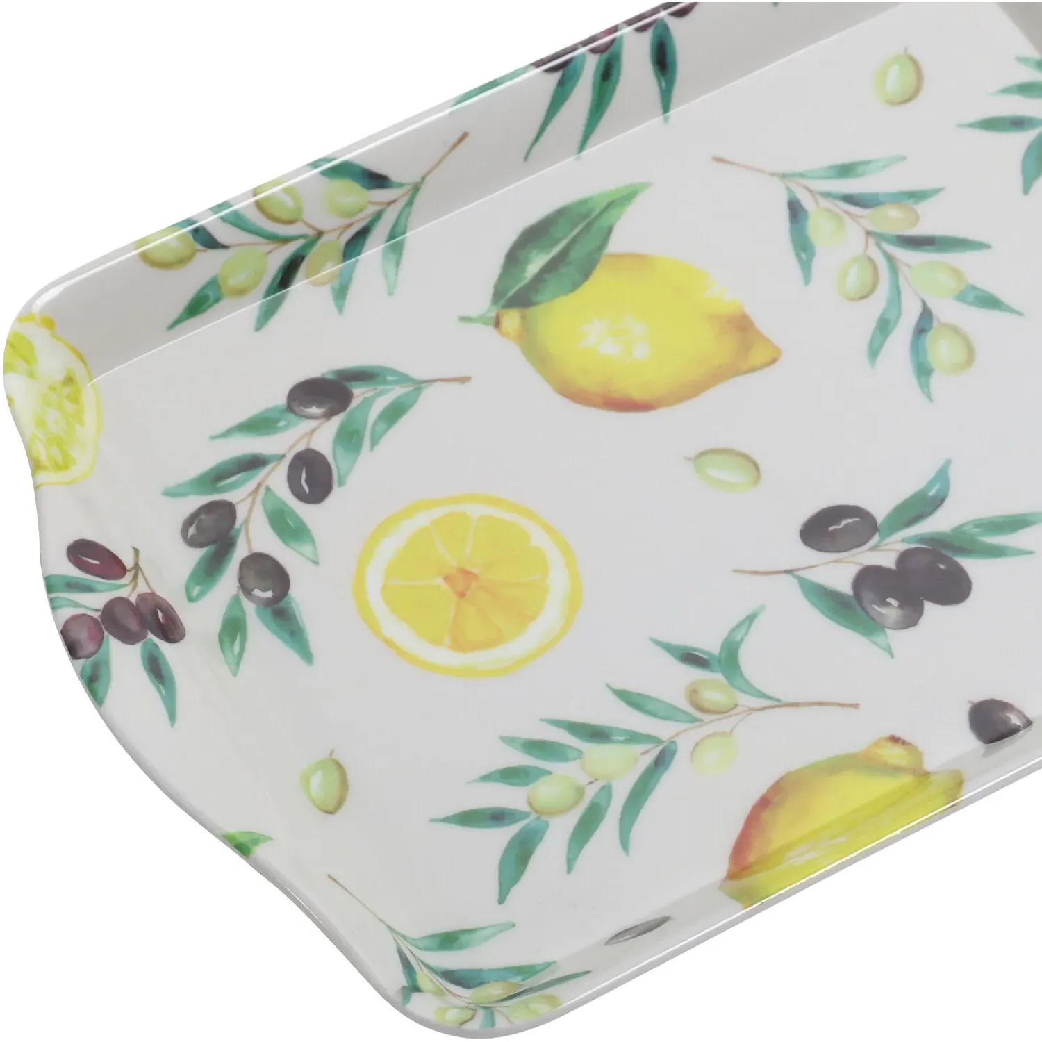 Lemons and Olives Mini Trinket Tray - White, Melamine