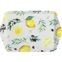 Lemons and Olives Mini Trinket Tray - White, Melamine