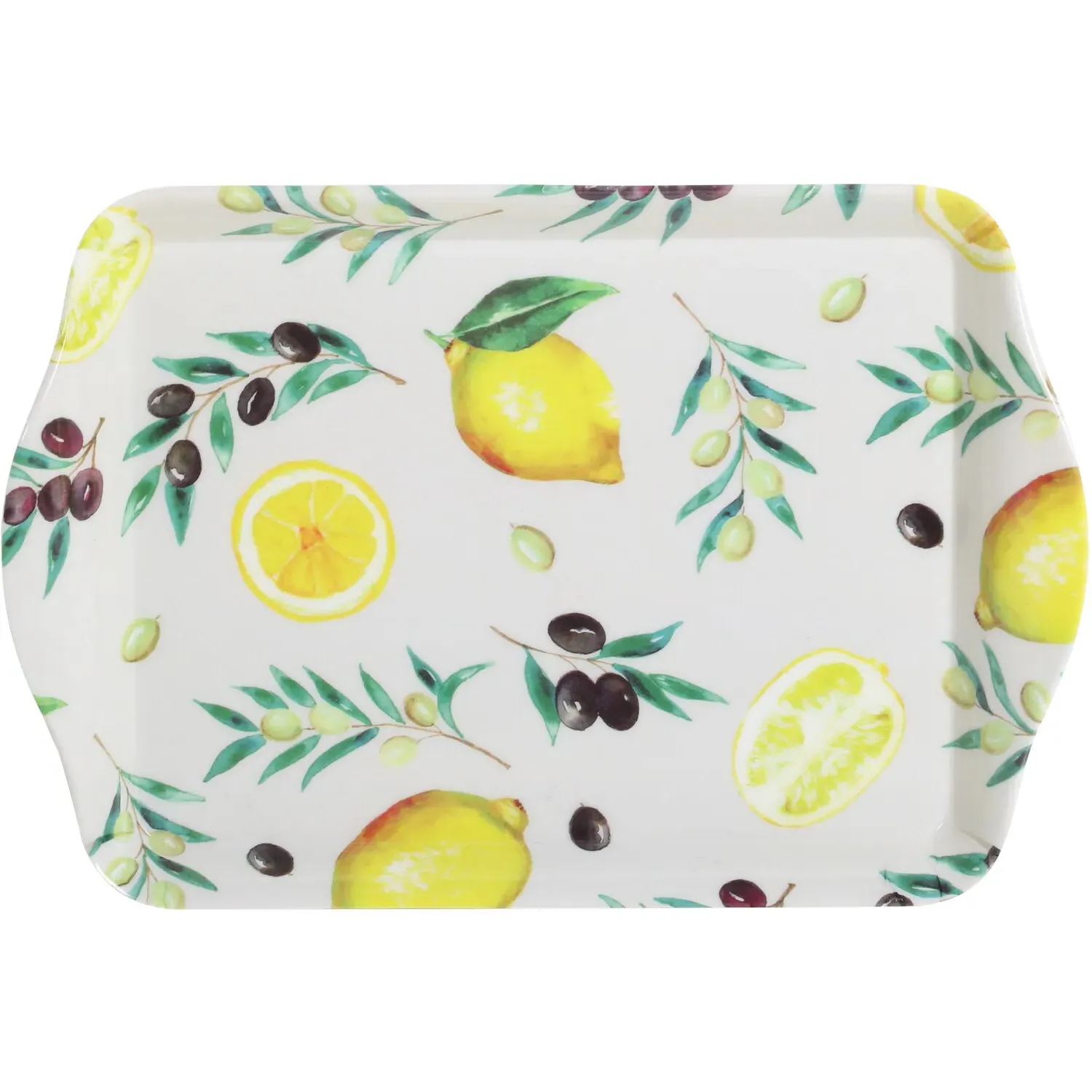 Lemons and Olives Mini Trinket Tray - White, Melamine image