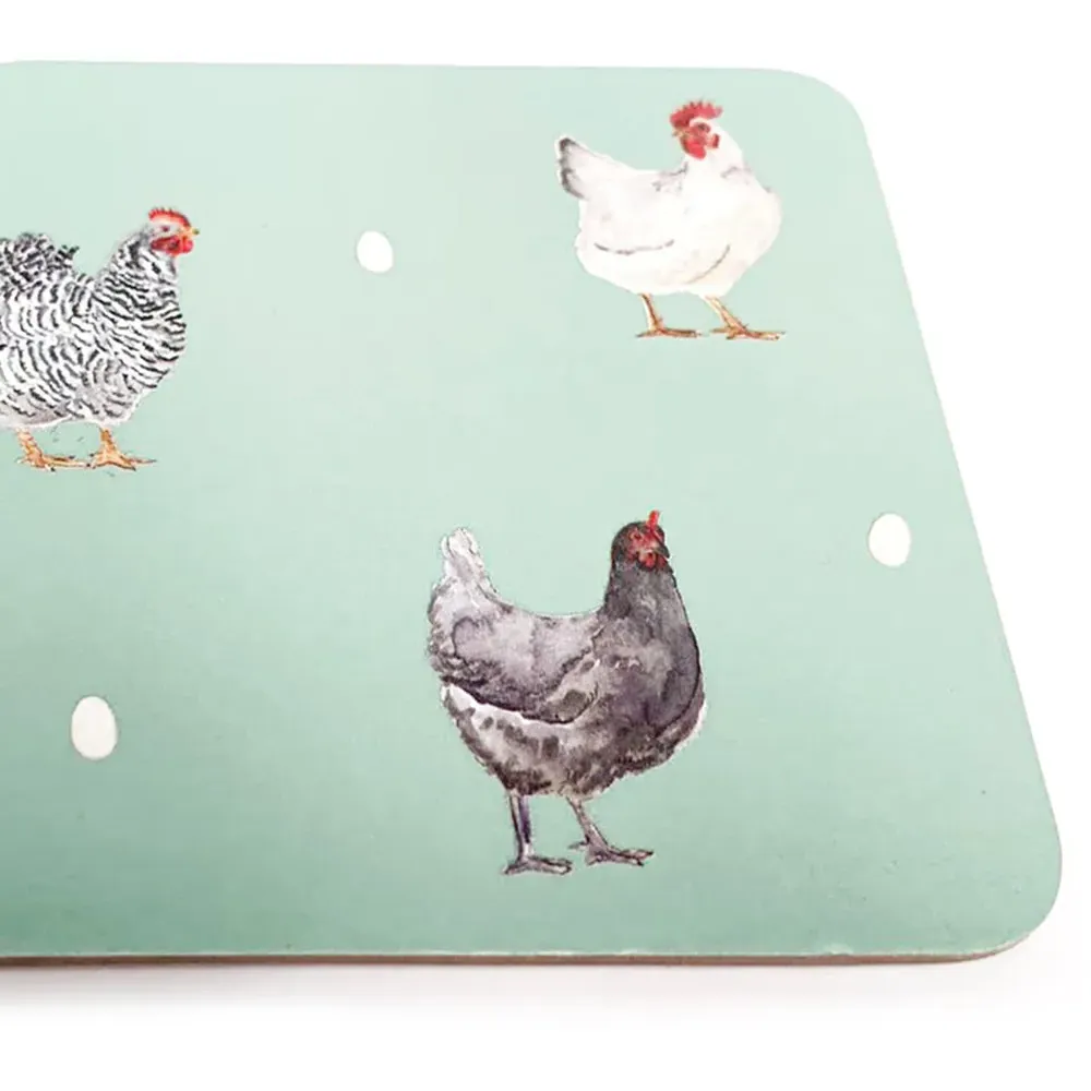Set of 6 Farm Chicken Coasters - Green