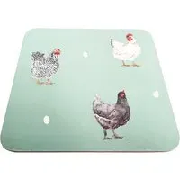 Set of 6 Farm Chicken Coasters - Green
