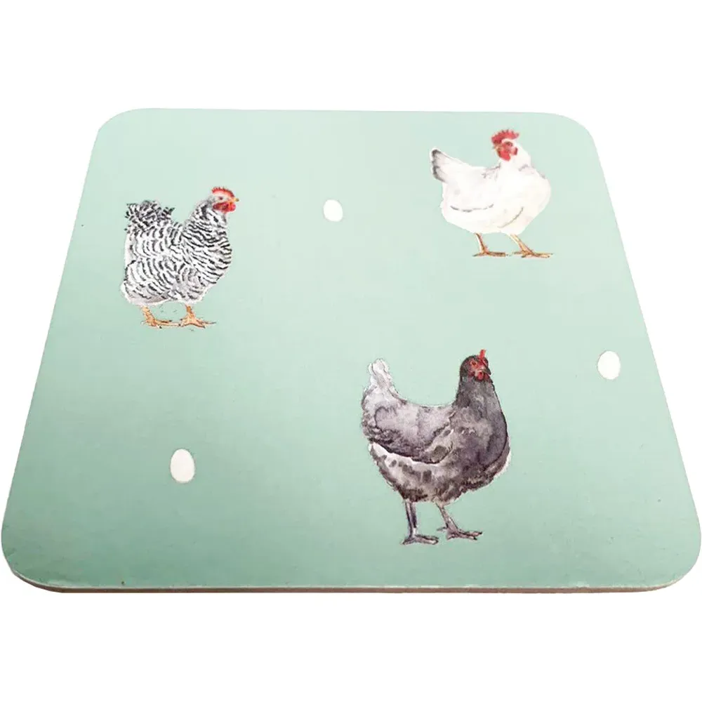 Set of 6 Farm Chicken Coasters - Green image