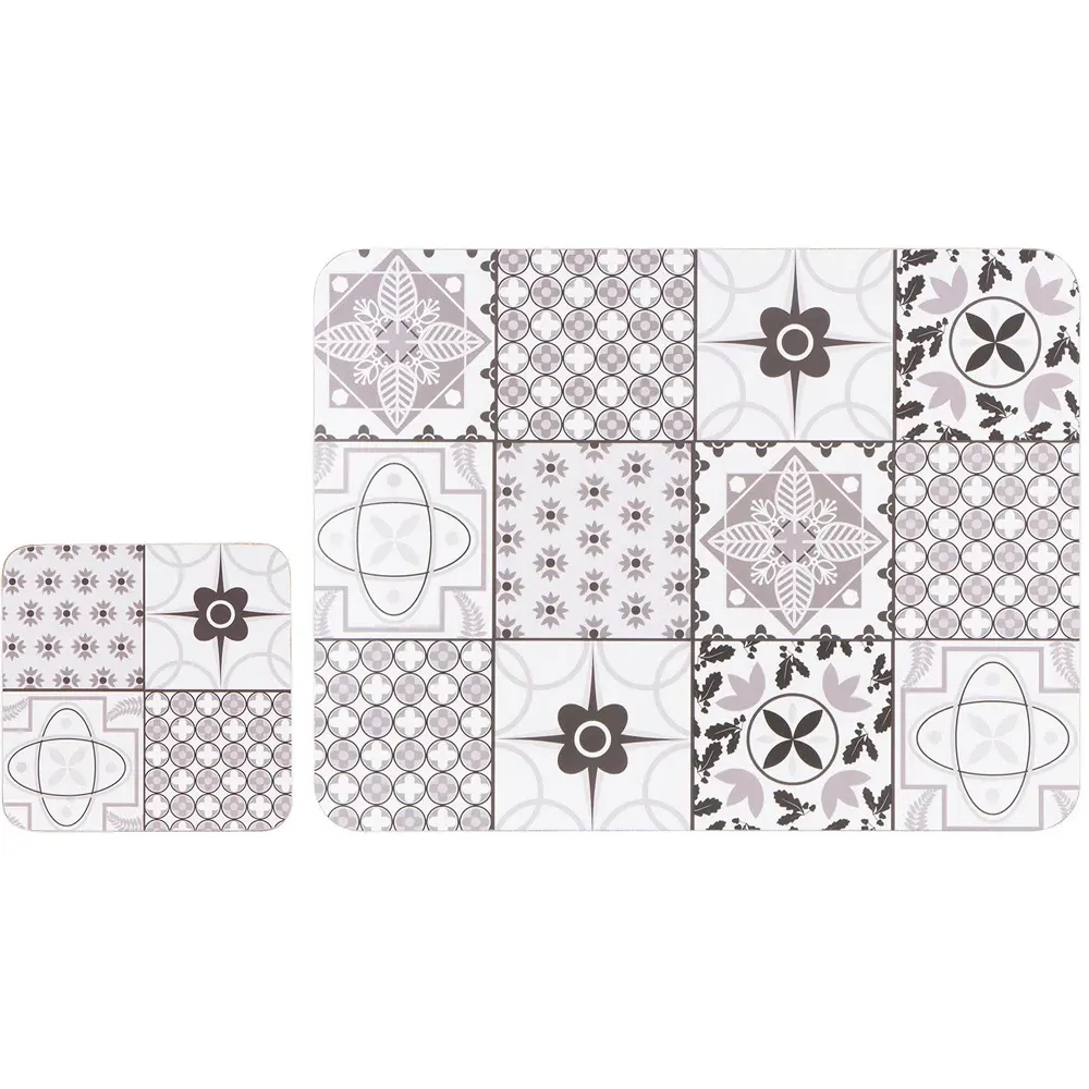 Tile 8 Pack Placemats and Coasters Set - Pink, Cork