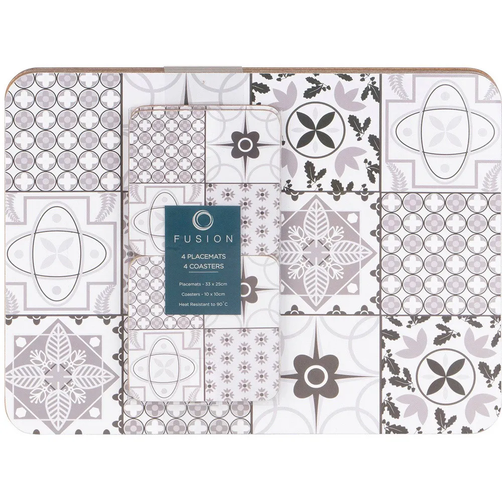 Tile 8 Pack Placemats and Coasters Set - Pink, Cork image