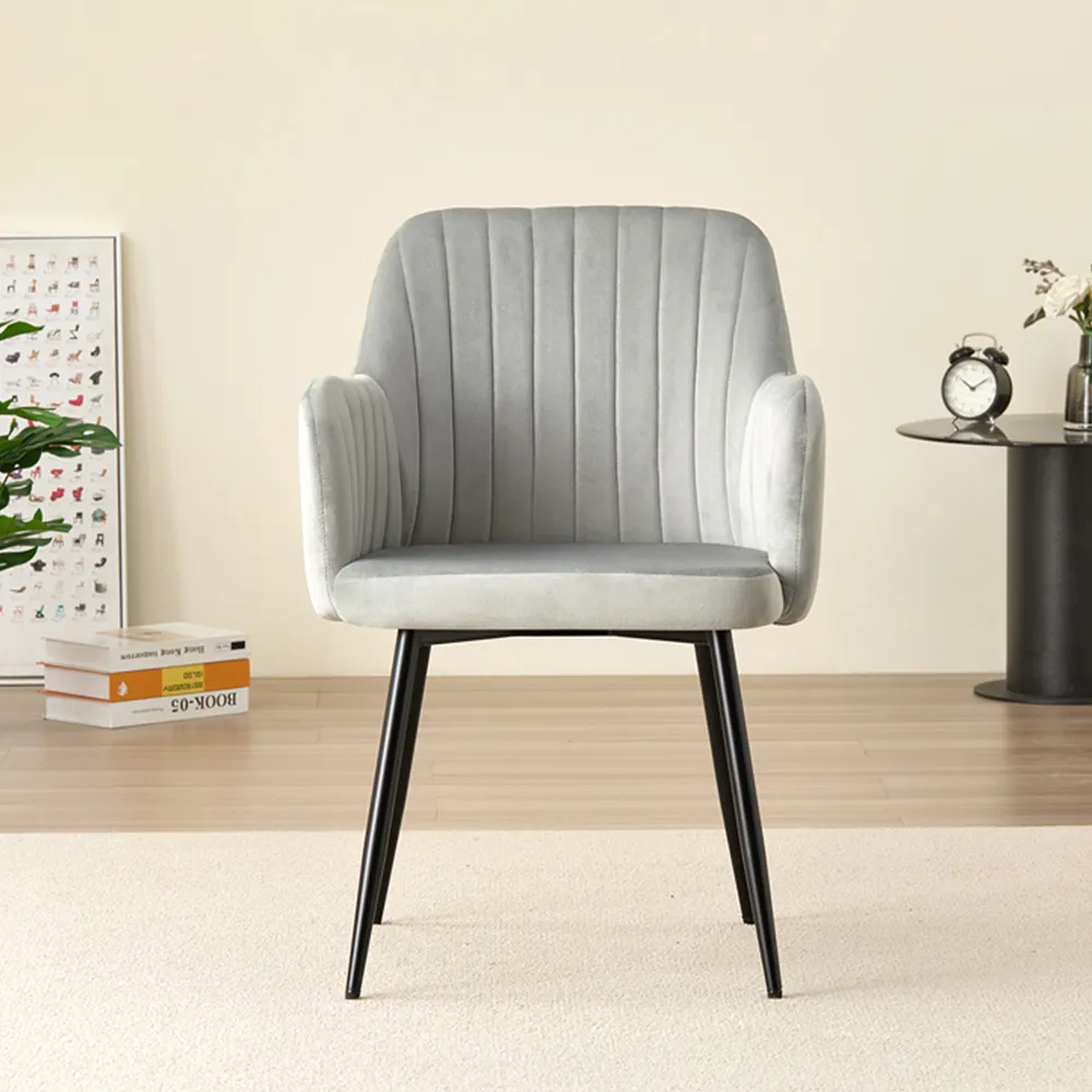 Charlotte Set of 2 Dining Chairs - Grey, Velvet