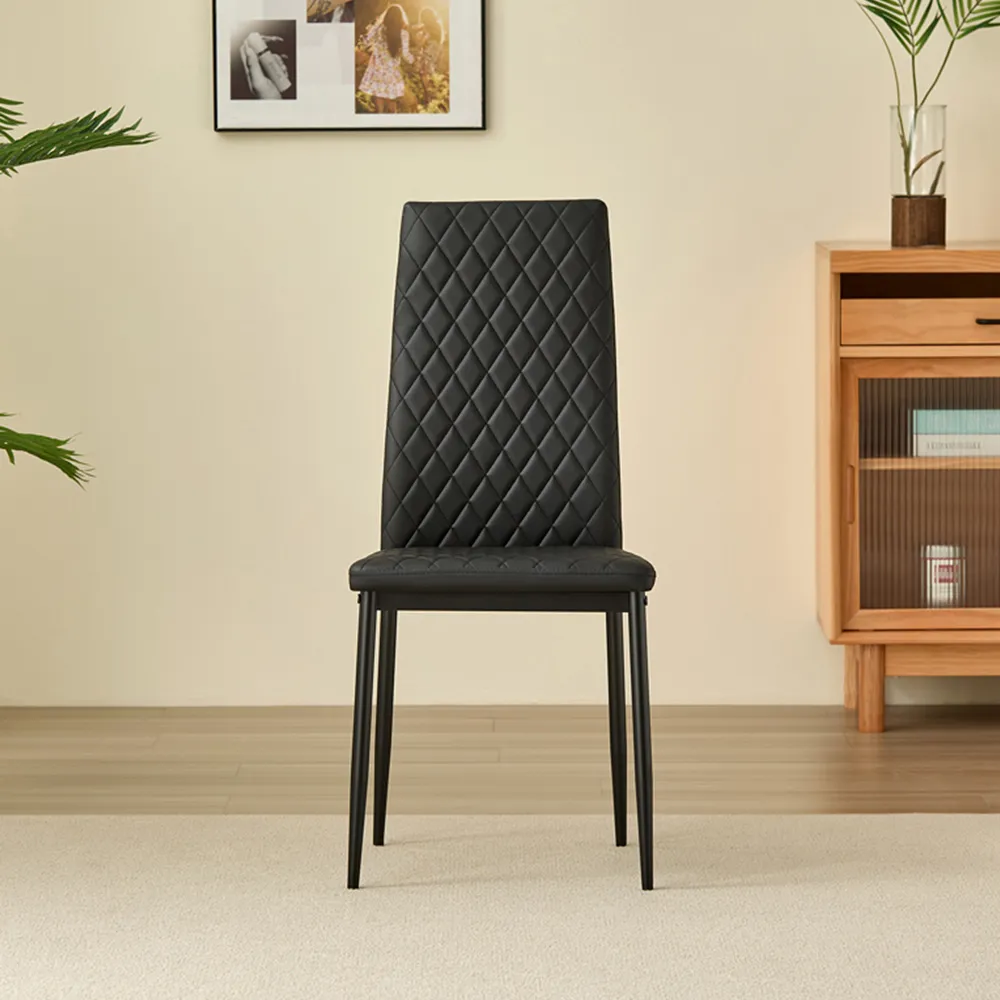 Emily Set of 4 Dining Chairs - Black, Leather