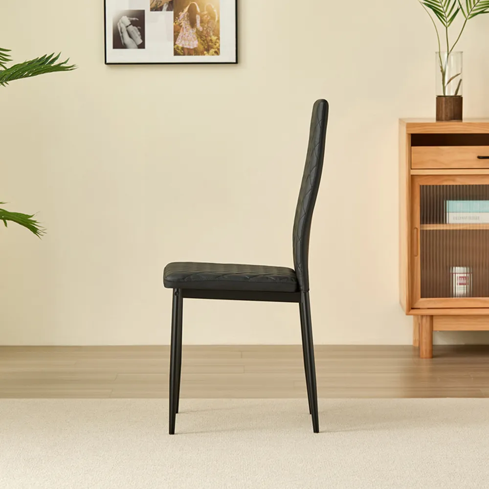 Emily Set of 4 Dining Chairs - Black, Leather