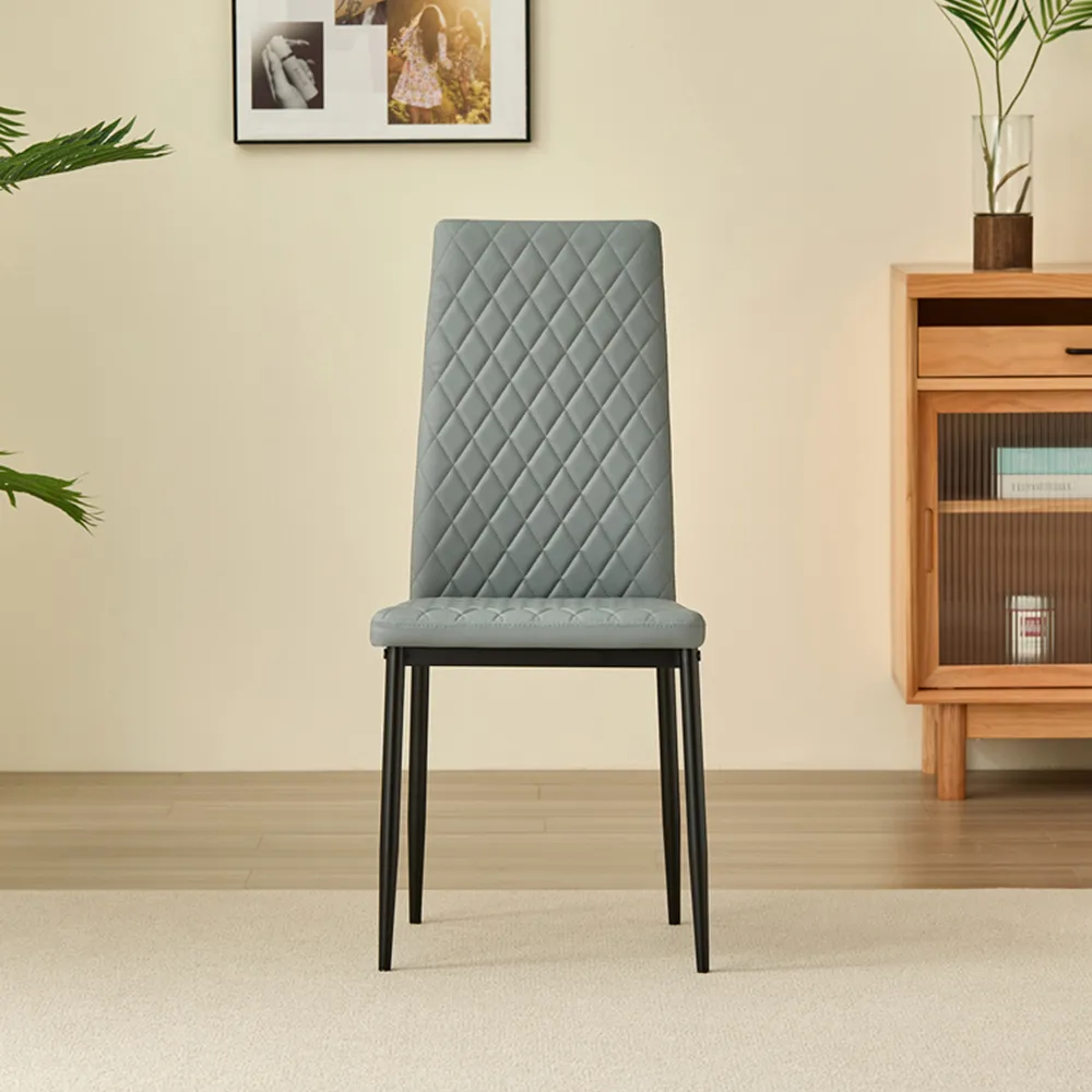 Emily Set of 4 Dining Chairs - Grey, Leather