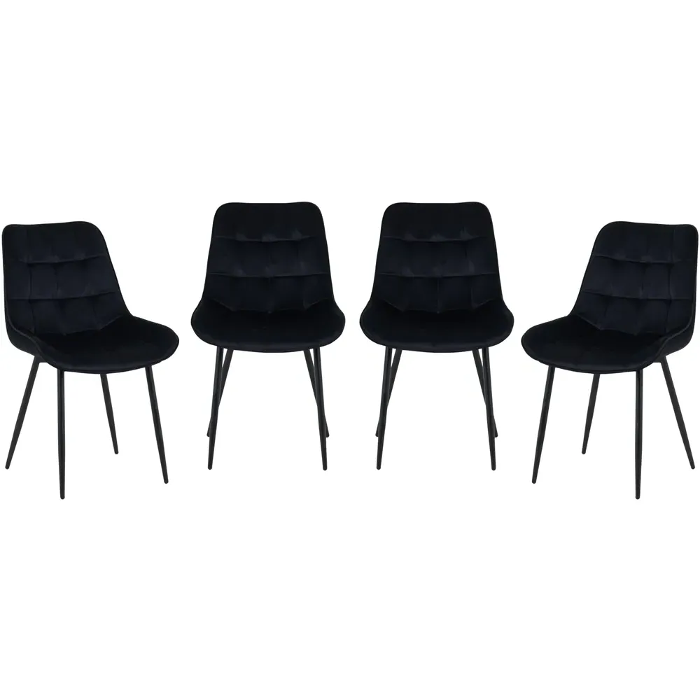 Erica Set of 4 Dining Chairs - Black, Velvet