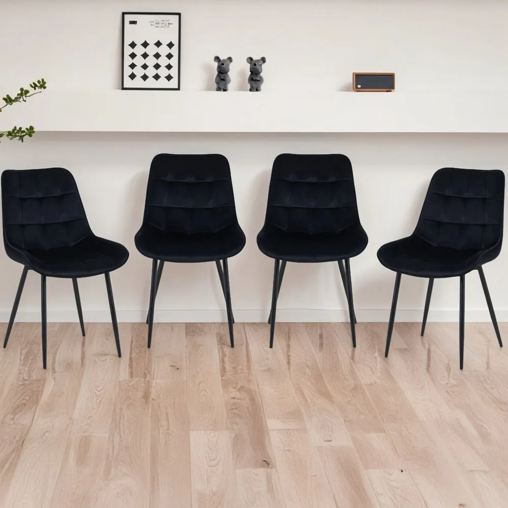 Erica Set of 4 Dining Chairs - Black, Velvet image