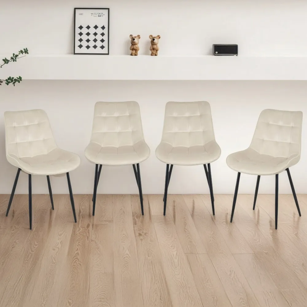 Erica Set of 4 Dining Chairs - Cream, Velvet