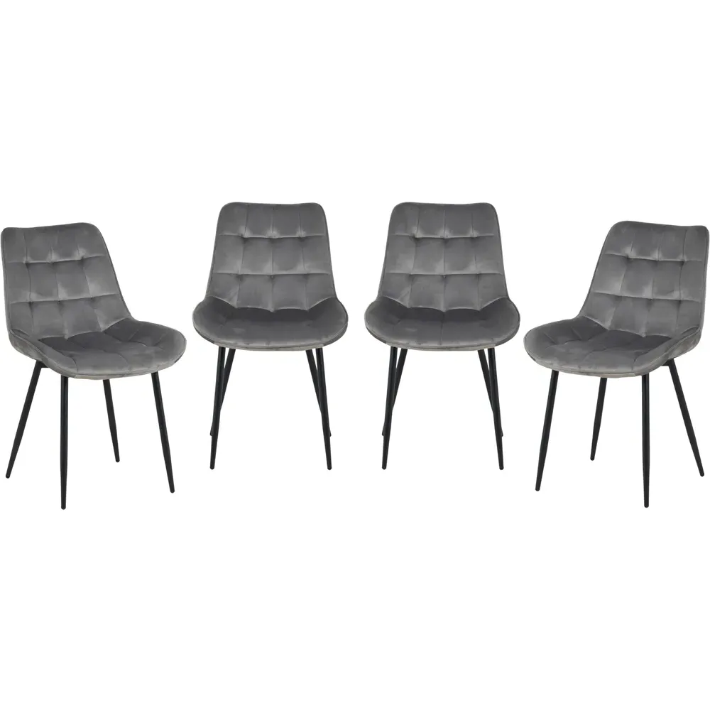 Erica Set of 4 Dining Chairs - Grey, Velvet