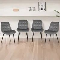 Erica Set of 4 Dining Chairs - Grey, Velvet
