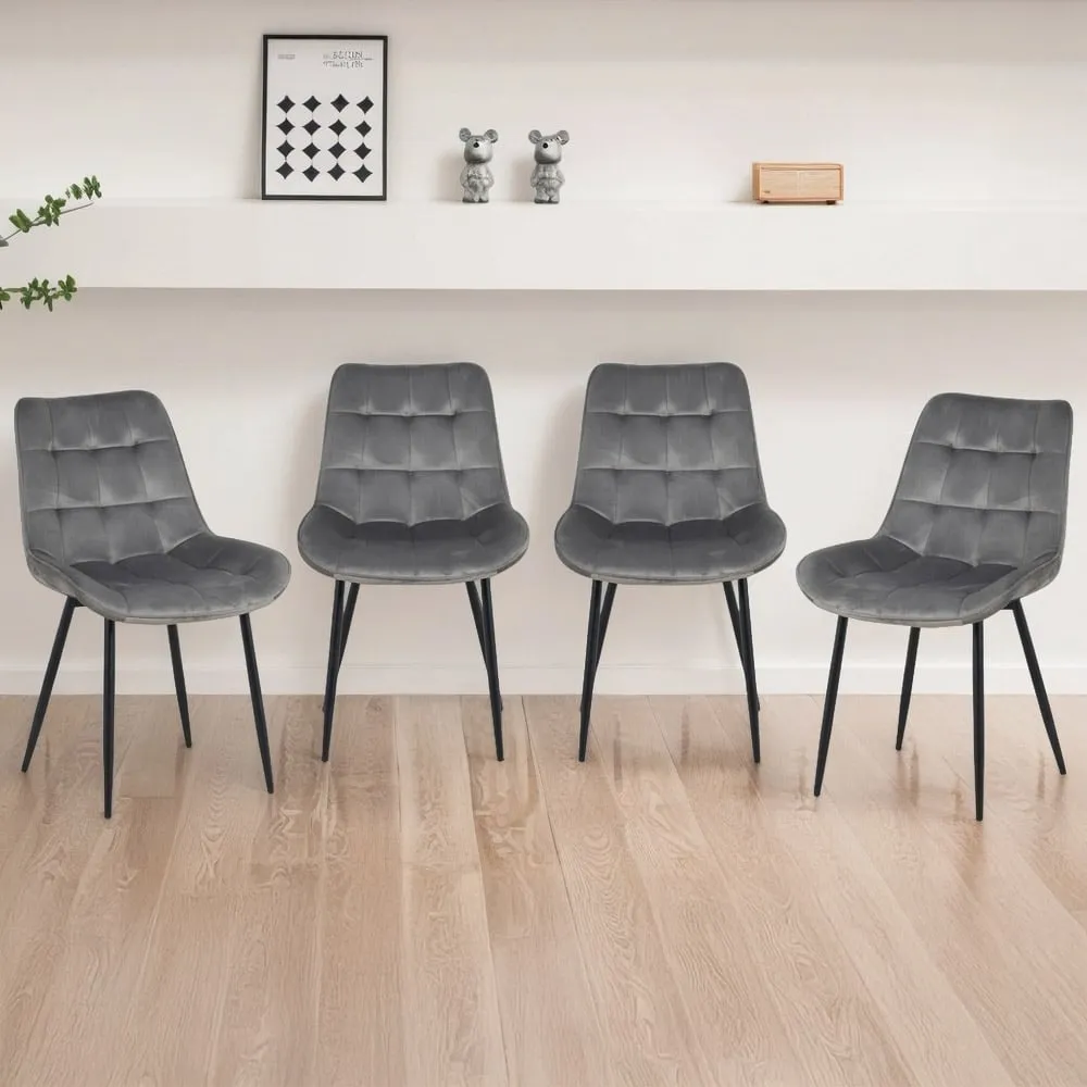 Erica Set of 4 Dining Chairs - Grey, Velvet