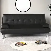Jace 3-Seater Sofa Bed - Black, Leather