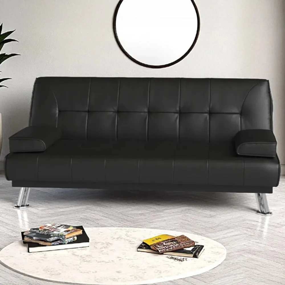 Jace 3-Seater Sofa Bed - Black, Leather image