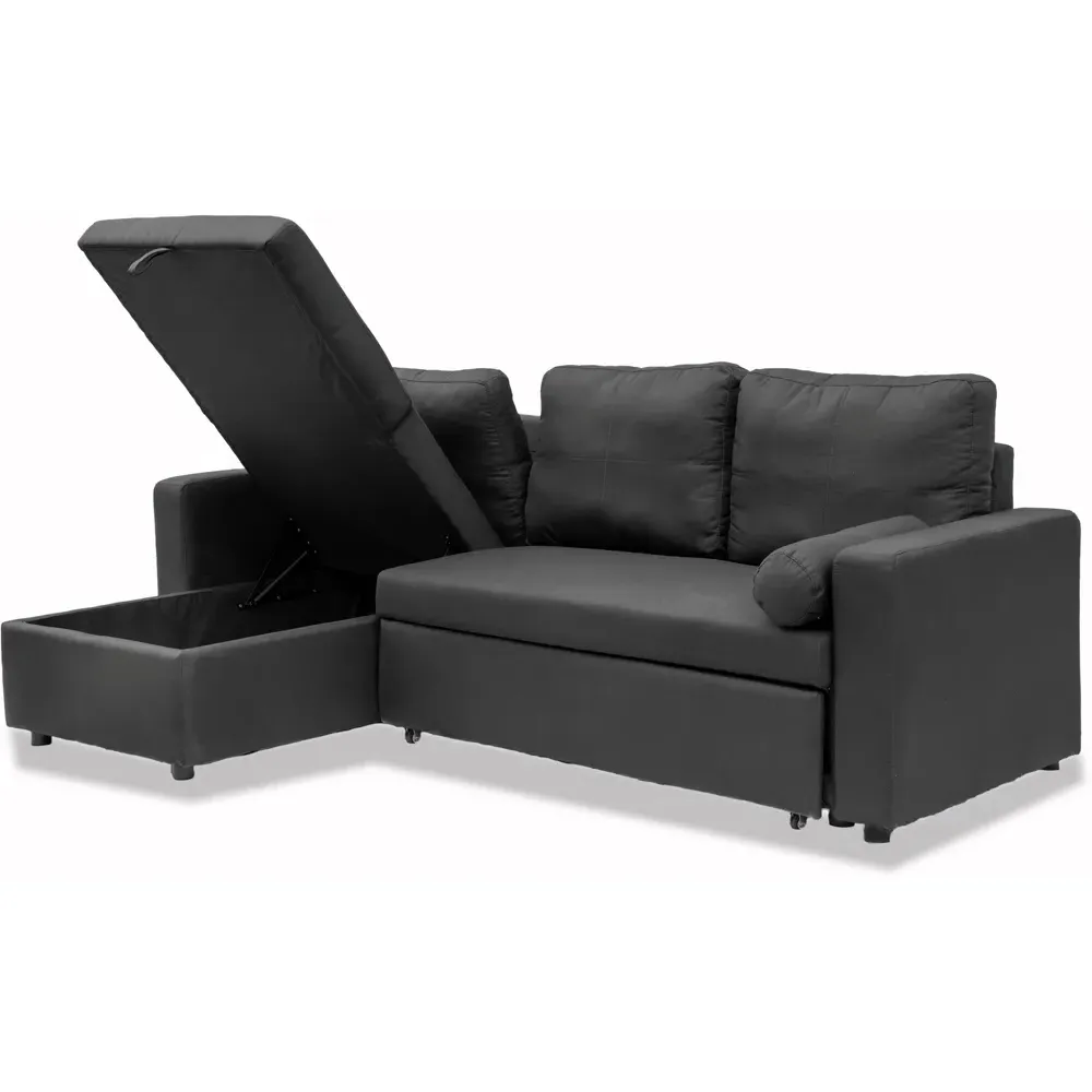 Manhattan 3-Seater Corner Sofa Bed - Black