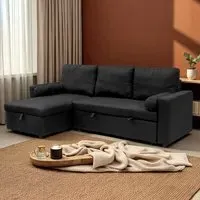 Manhattan 3-Seater Corner Sofa Bed - Black