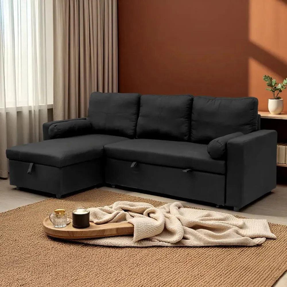 Manhattan 3-Seater Corner Sofa Bed - Black image
