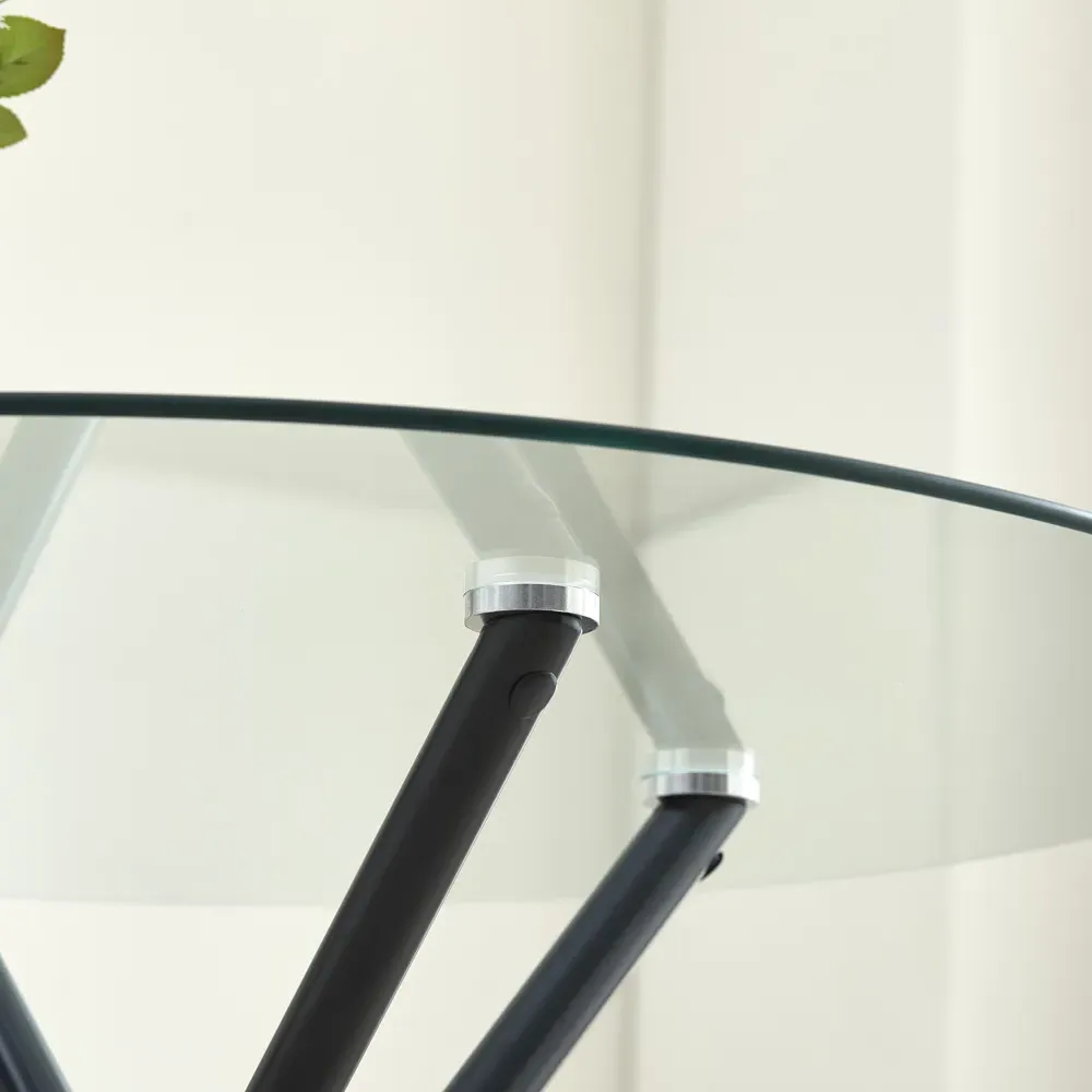 New York 4-Seater Round Dining Table - Black, Glass
