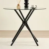 New York 4-Seater Round Dining Table - Black, Glass