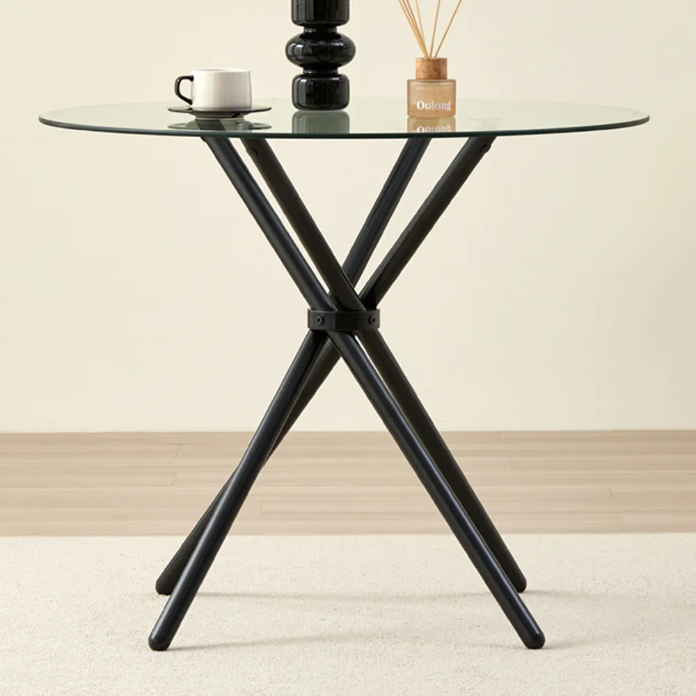 New York 4-Seater Round Dining Table - Black, Glass image