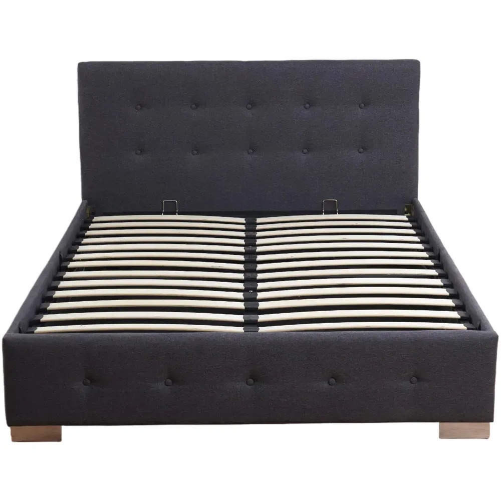 Oslo Double Ottoman Bed Frame with Storage - Charcoal, Linen