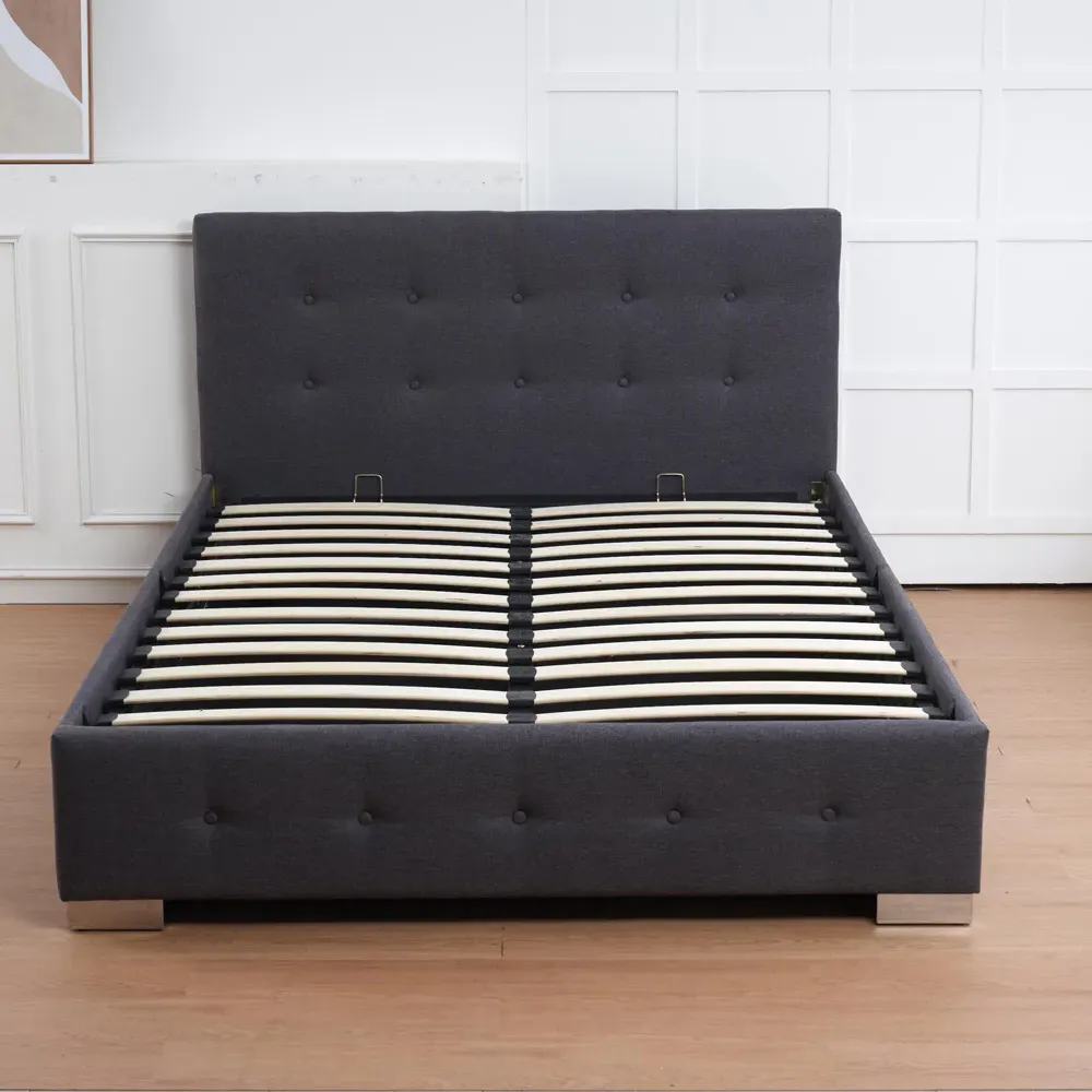 Oslo Double Ottoman Bed Frame with Storage - Charcoal, Linen