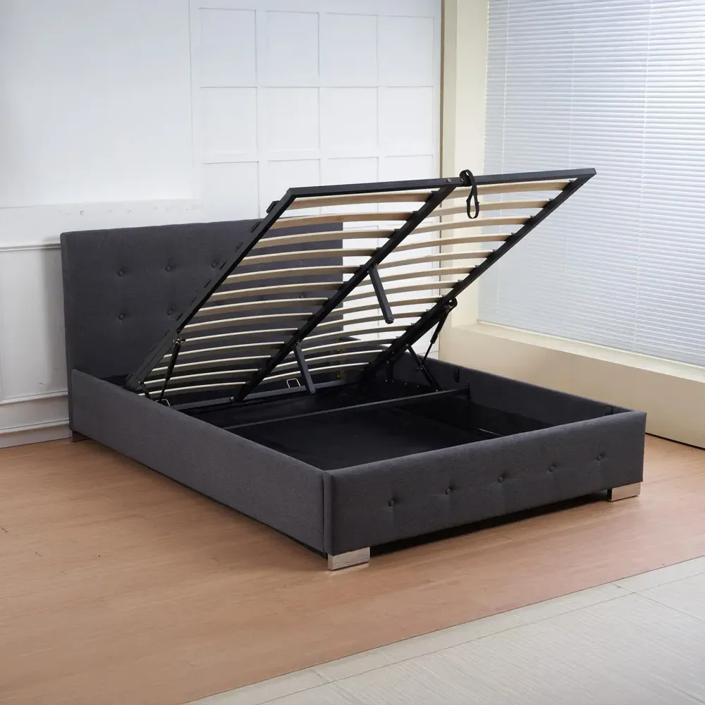 Oslo Double Ottoman Bed Frame with Storage - Charcoal, Linen