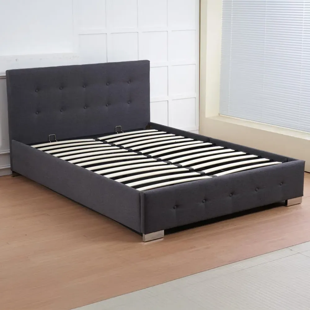 Oslo Double Ottoman Bed Frame with Storage - Charcoal, Linen