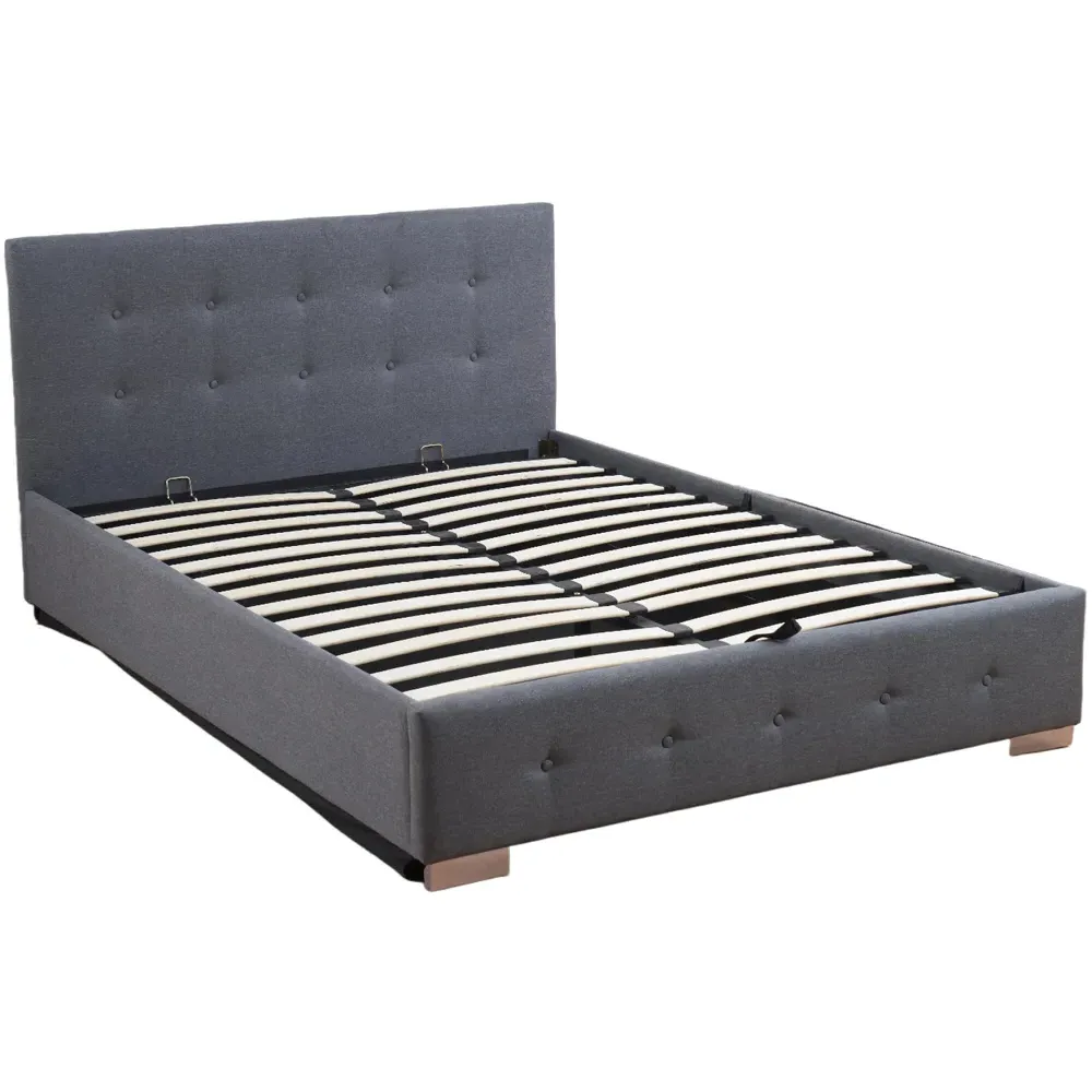 Oslo Double Ottoman Bed Frame with Storage - Grey, Linen