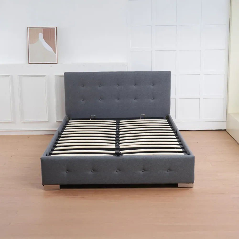 Oslo Double Ottoman Bed Frame with Storage - Grey, Linen